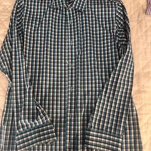 Banana Republic Men's Navy and White Plaid Shirt, L, 16-16 1/2, 34-35”